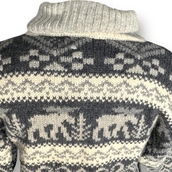 Vintage 90s Eddie Bauer Gray Black Moose Nordic Fair Isle Turtleneck Sweater - Picture 8 of 11